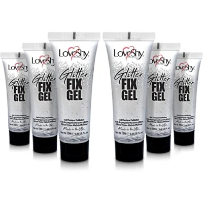 Image of glitter fix Glue by LoveShy Cosmetics (6 PACK) Vegan gel for applying Chunky glitter, cosmetic bio degradable eco festival to face, body, hair, lips