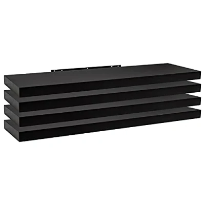 Image of WOLTU 4 Pcs Floating Shelf Black Wooden Wall Storage Display 110cm Long RG9316sz