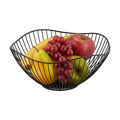 Image of Relaxdays Metal Bowl, Round Wire Basket, 11.5 x 26 cm, Fruits, Bread &amp; Vegetables, Modern Decor Accessory, Black, Iron