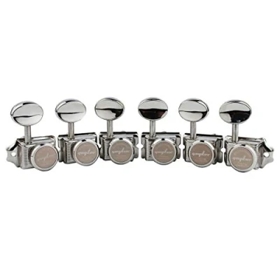 Image of Guyker 6 Inline Vintage Guitar Lock String Tuners Locking Tuning Key Pegs Machine Heads Replacement Parts for ST TL Style Electric, Folk or Acoustic Guitars Nickel