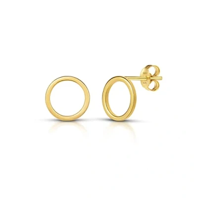 Image of Amberta Women 925 Sterling Silver Minimalist Stud Earrings: Gold Plated Medium Size Circumference Studs