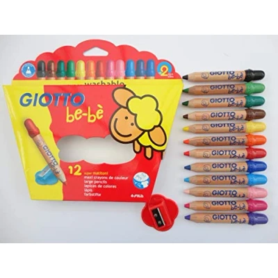 Image of a2bsales Giotto Be Jumbo Chunky Wood Colouring Pencil Crayons &amp; Sharpener 12 pack