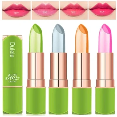 Image of 4 Colours Organic Aloe Vera Moisturizing Crystal Jelly Lipsticks, Dulele Magic Temperature Colour Changing Long Lasting Lip Balm Set (EEE)
