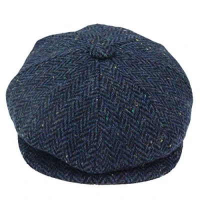 Image of TruClothing 8 Panel Vintage Baker Boy Hat Newsboy Tweed Wool Herringbone 1920s Peaky Blue l (58)
