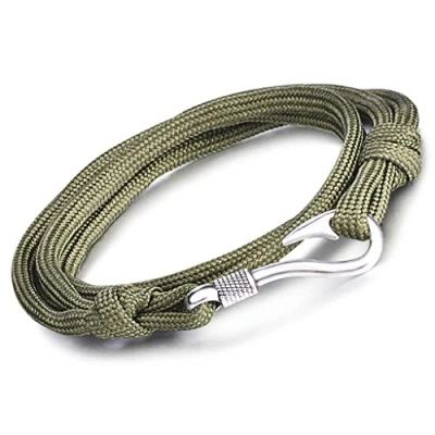 Image of Infinite U Punk Nautical Fish Hook Womens Mens Wrap Bracelet Braided Colorful Nylon Rope Alloy 4 Strands Charm Wristband Bangle