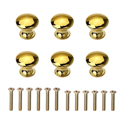 Image of NC 6 Pieces Solid Small Gold Cabinet Knobs Round Mushroom Shape Pull Handle with Screws for Cupboard Drawer Furniture Doors, Single Hole, Zinc Alloy