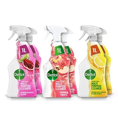 Image of Dettol Antibacterial Multipurpose Multi fragrance Multipack, Pomegranate &amp; Lime Cleaner 1L, Summer Fruits Sparkling Lemon Burst Trigger Pack of 6