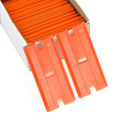 Image of GALAMAX 100 Pcs Plastic Blades for Scraper, Scraper Replacement Used Window, Razor Hob Car Decals Remover Orange