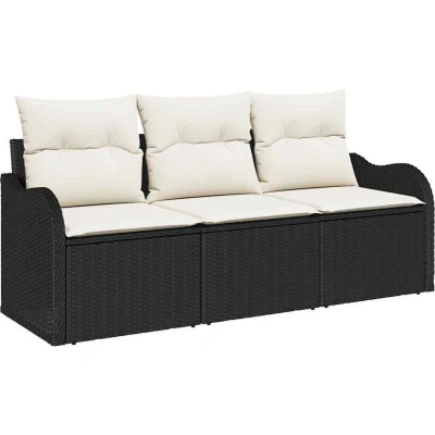 Image of vidaXL 3 Piece Garden Sofa Set with Cushions Black Poly Rattan