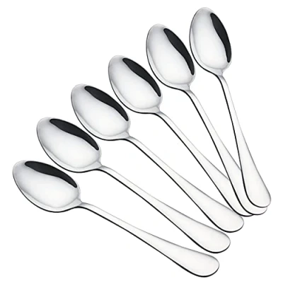 Image of VANRA 6 Piece Dinner Spoons Set Soup Heavy Duty Stainless Steel Silver Cutlery 8 inches (6 Spoons)