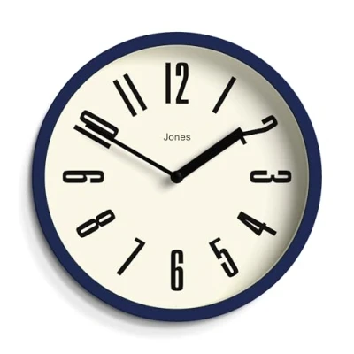 Image of Jones Clocks® Hot Tub wall clock small retro round 20cm Dark blue Easy to read numbers Ideal for kitchen, office, children’s room or any space