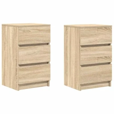 Image of vidaXL bedside cabinets 3 drawer nightstands sonoma oak finish modern storage solution 39x35x65 cm bedroom furniture set