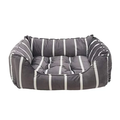 Image of Rosewood Grey Velvet Stripes Square Dog Bed, Medium, 70x57cm