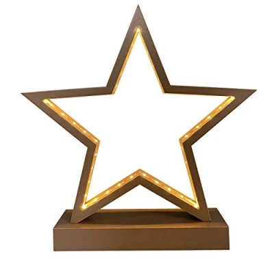 Image of CASARIA® Wooden LED Christmas Star Decoration Light Battery Operated 45 Warm White Illuminated Decorative Window Advent Wireless Portable Brown