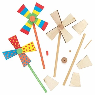 Image of Baker Ross AT844 Wooden Windmill Kits Pack of 5, For Kids Arts and Crafts Projects