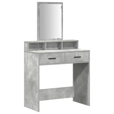 Image of vidaXL Concrete Grey Dressing Table/Vanity 79x41x140cm, Rectangular Makeup Station with Mirror and 4 Drawers, Matte Finish, Bedroom Furniture