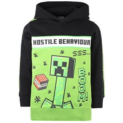 Image of Minecraft Clothes Boys Hoodie 100% Cotton Green/Black Creeper (11 12 Years)