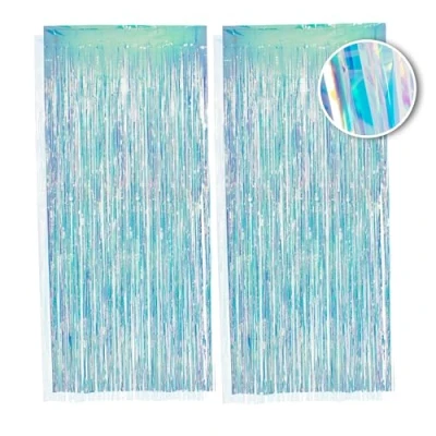 Image of PHENO FLAGS Pack of 2 Party Neon Tinsel Curtain, 1 x 2.5 m Glittering New Year&#039;s Eve Decoration in Sparkling Metallic Look, Garland for Your