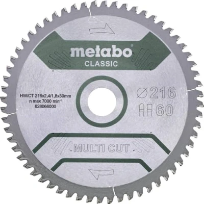 Image of Metabo Saw Blade Multi Cut Classic 254 x 2.6/1.8 30 Z60 FZ/TZ 5 Neg (628285000) Diameter Cutting Width Bore: 2.6 mm, Material: HW/CT, Number of Teeth: 60