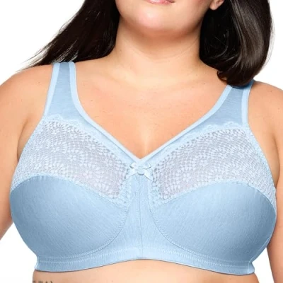 Image of Glamorise Full Figure Plus Size MagicLift Moisture Control Bra Wirefree #1064 Light Blue Heather
