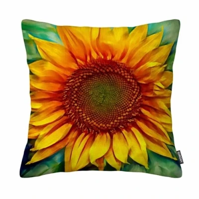 Image of GSRONY Floral Throw Pillow Covers Sunflower Green Gold Oil Painting Cushion Case Home Decor Pillowcase 18x18 Inches