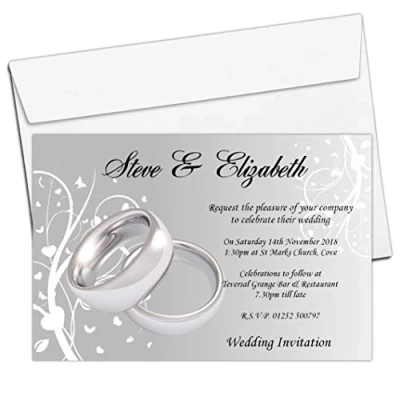 Image of 10 Personalised Silver Rings Wedding Invitations Invites N44 Day or Evening