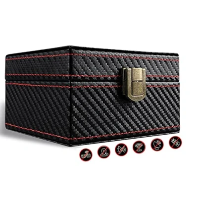 Image of FOXNSK Faraday Box for Car Keys, Key Fob Protector Leather Signal Blocker Anti Theft RFID &amp;