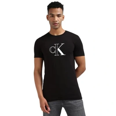 Image of Calvin Klein Jeans Outline Monologo TEE Print Tshirt, Men&#039;s, Size: Small, Black