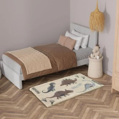 Image of COUNTRY CLUB Faux Fur Bedroom Rug for Children Designs Fluffy Soft Rectangle Mat 110cm Dinosaur