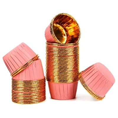 Image of Spesh 50 Pcs Cupcake Cases Muffin Liners Foil Metallic Cake Cups Oil Proof Baking for Birthday,Wedding,Christmas(Pink Gold)