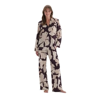 Image of Dagi Women&#039;s Regular Waist Floral Print Detailed Woven Trousers Pyjama Bottom, Purple, 36