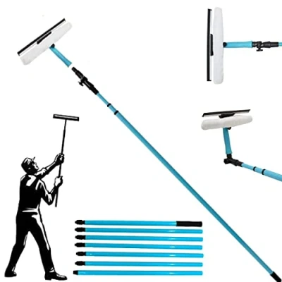 Image of 3.5M TELESCOPIC EXTENDING WINDOW CLEANER KIT SOFT HEAD SQUEEGEE EQUIPMENT RUBBER MOP ALUMINIUM METAL POLE