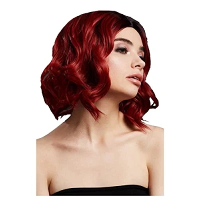 Image of Smiffys Fever Kourtney Wig, Two Toned Blend, Ruby Red Curls Long Bob, Centre Parting, 30cm/ 12in, Wigs Fancy Dress, Dress Up