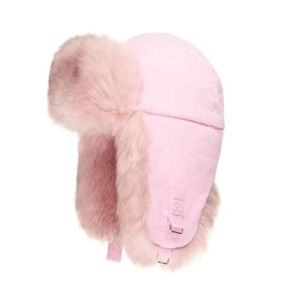 Image of Futrzane Corduroy Trapper Hat Womens Winter Hats with Ear Flaps Russian (S, Pink Siberian)