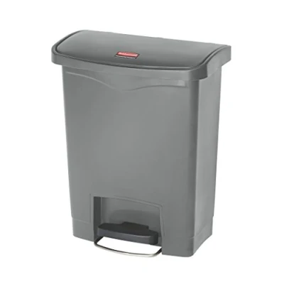 Image of Rubbermaid Commercial Products Slim Jim Step on Resin Front Waste Receptacle Bin 30 Litre Grey 1883600