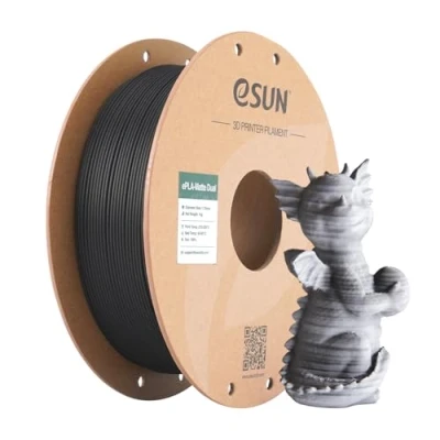 Image of eSUN Matte Dual Colour Filament, PLA Filament 1.75mm, Shine Free Color, Frosted Texture, 1KG Spool (2.2 LBS) 3D Printing for Printers,Black White