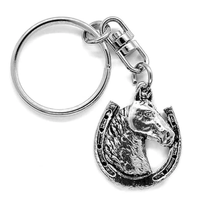 Image of Lucky Horseshoe Silver Pewter Keyring (Single Sided) in an organza pouch