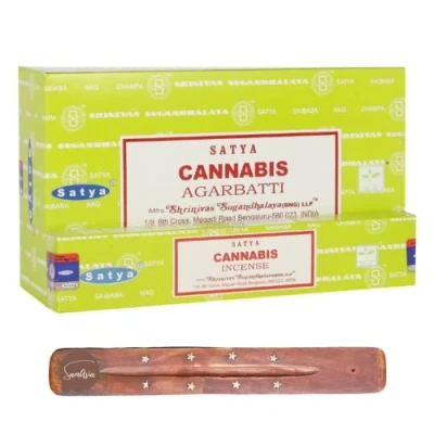 Image of Satya Nag Champa Cannabis incense sticks x12 pack with SAMASIA holder Used for Caomatherapy, Spa, Yoga, Weddings, Meditation, Healing, Positivity and Relaxation