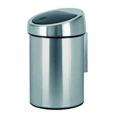 Image of Brabantia 3L Touch Bin with Removable Bucket (Matt Steel Fingerprint Proof) Small Bathroom Rubbish Waste Bin, Wall Mounted or Free Standing, Silver