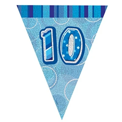 Image of Unique Party 92150 9ft Foil Glitz Blue Happy 10th Birthday Bunting Flags