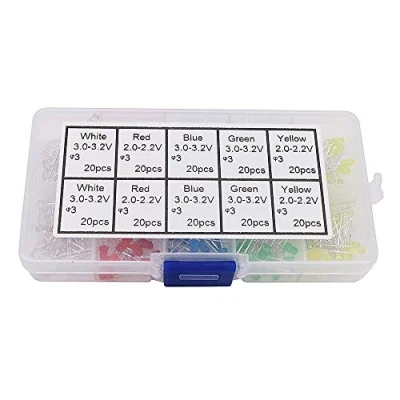 Image of DollaTek 200Pcs 3MM LED Light Assorted Kit Red Green Blue Yellow White DIY LEDs Set