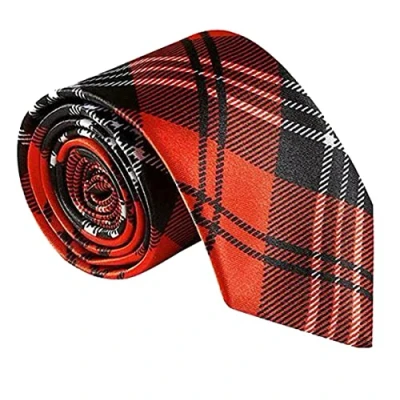 Image of labreeze Scottish Red Tartan Checkered Neck Tie Burns Night Striped Fancy Dress