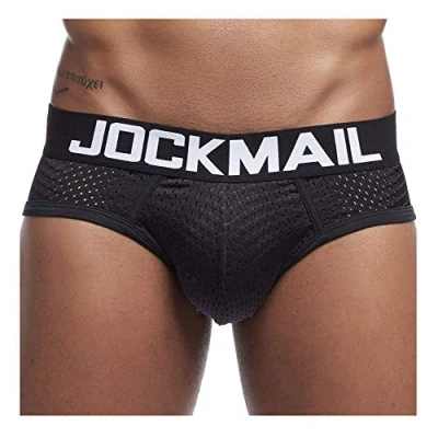 Image of JOCKMAIL Sexy Mens Underwear Briefs Mesh Comfortable Shorts Male Panties (XL, Black)