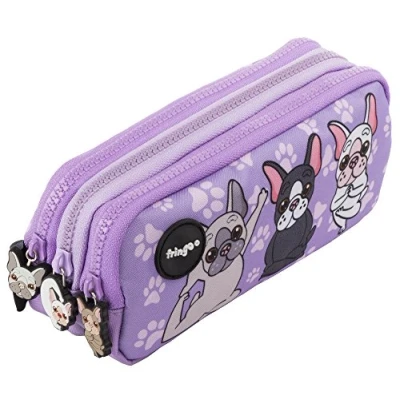 Image of Fringoo® 3 Compartment Pencil Case for Kids School Stationery Holder Funny Cute (French Dog Yoga Compartments)