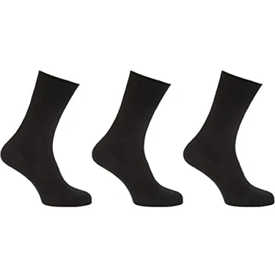 Image of 3 Pairs Mens Diabetic Stay Up Socks 99% Cotton Non Elastic Loose Top Size 6 11 (6 11, Black)