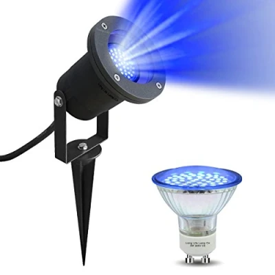 Image of Long Life Lamp Company Blue LED Garden Spike Wall Light GU10 Outdoor IP65 Black 4w