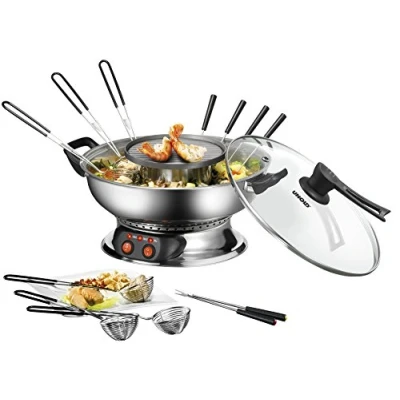 Image of Unold Asia Fondue and Grill 48746 1950W Electric 2L Stainless Steel Bowl 6 Persons for Hotpots Soups Stews