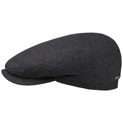 Image of Stetson Belfast Wool Flat Cap for Men Peaked with New &amp; Cashmere Made in The EU Visor Length: 5 cm Cotton Lining Fall/Winter Anthracite 63