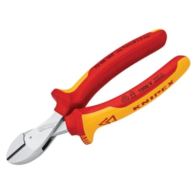 Image of Knipex X Cut® Compact Diagonal Cutter high lever transmission chrome plated, insulated with multi component grips, VDE tested 160 mm (self service card/blister) 73 06 SB
