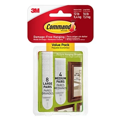 Image of Command Picture Mounting Strips Value Pack 17209 4 x 2 Size M and 8 L White Hang Without Hooks Residue Free Removal